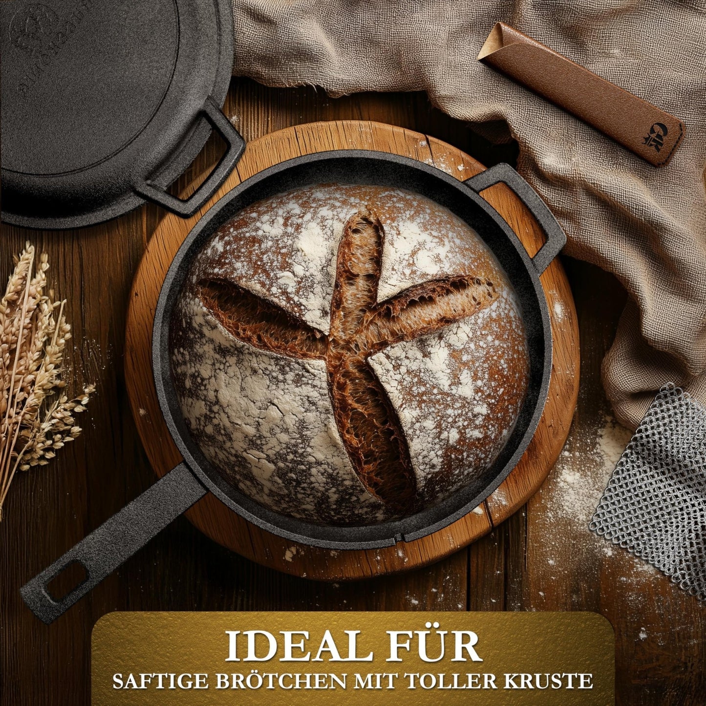2in1 Gusseisen Brotbackform - inkl. Kochbuch & Zubehör2in1 PfanneGusskönig