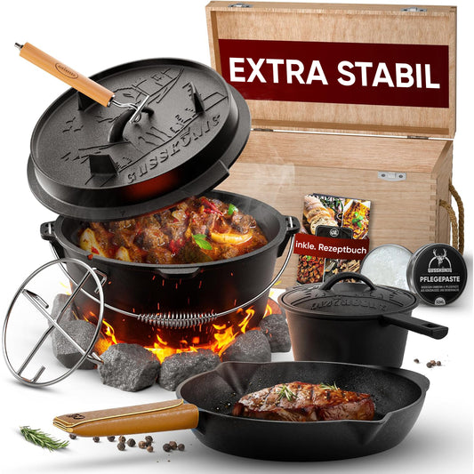 Gusseisen Topf-Set – Ideal zum Braten, Grillen & Schmoren