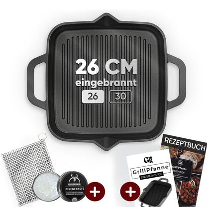Bratpfanne & GusseisenpfanneGrillpfanne+PflegepasteGusskönig