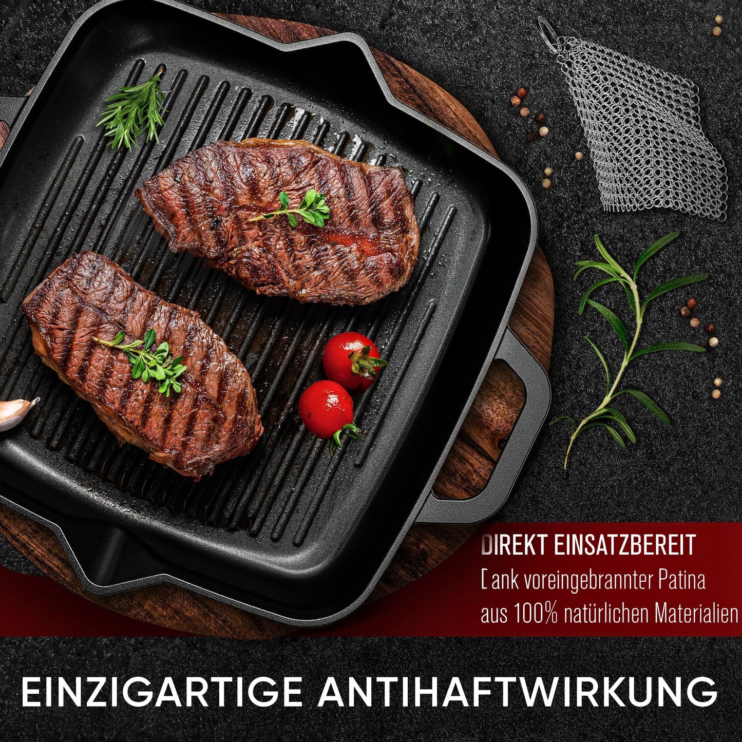 Bratpfanne & GusseisenpfanneGrillpfanne+PflegepasteGusskönig