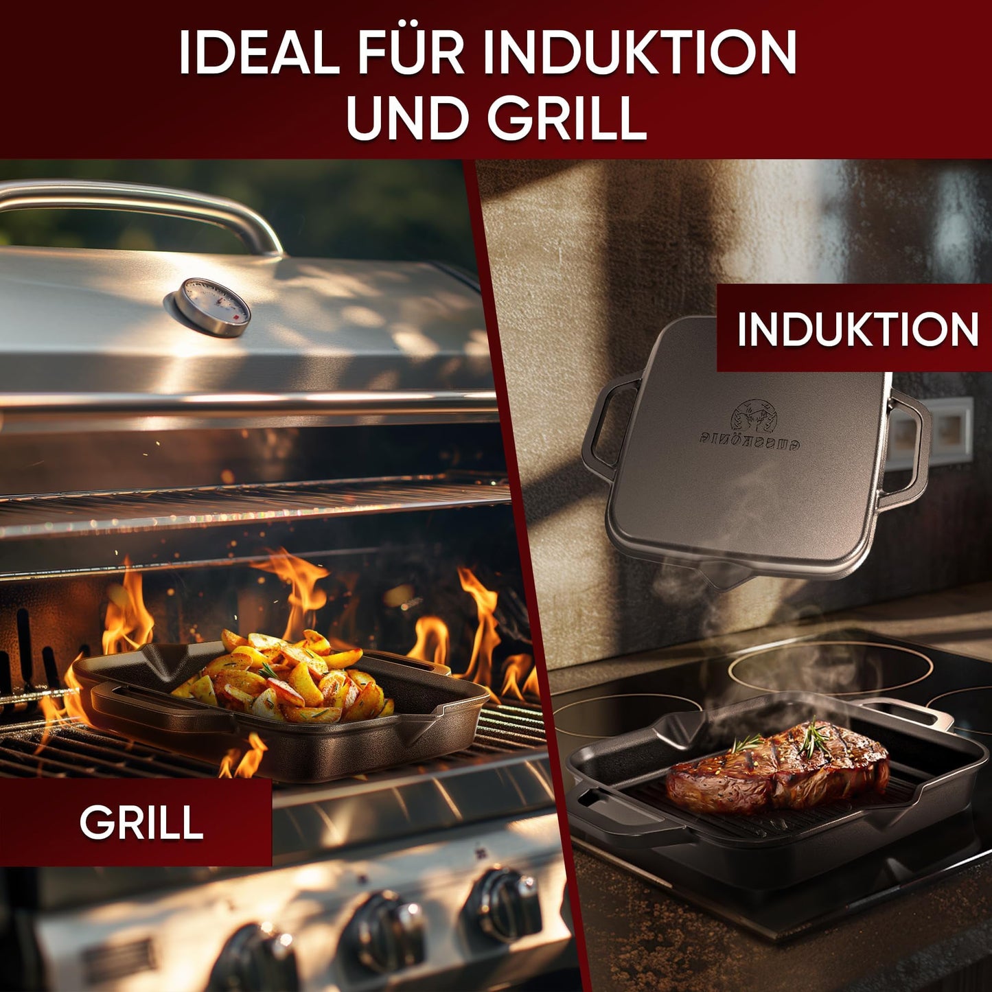 Bratpfanne & GusseisenpfanneGrillpfanne+PflegepasteGusskönig