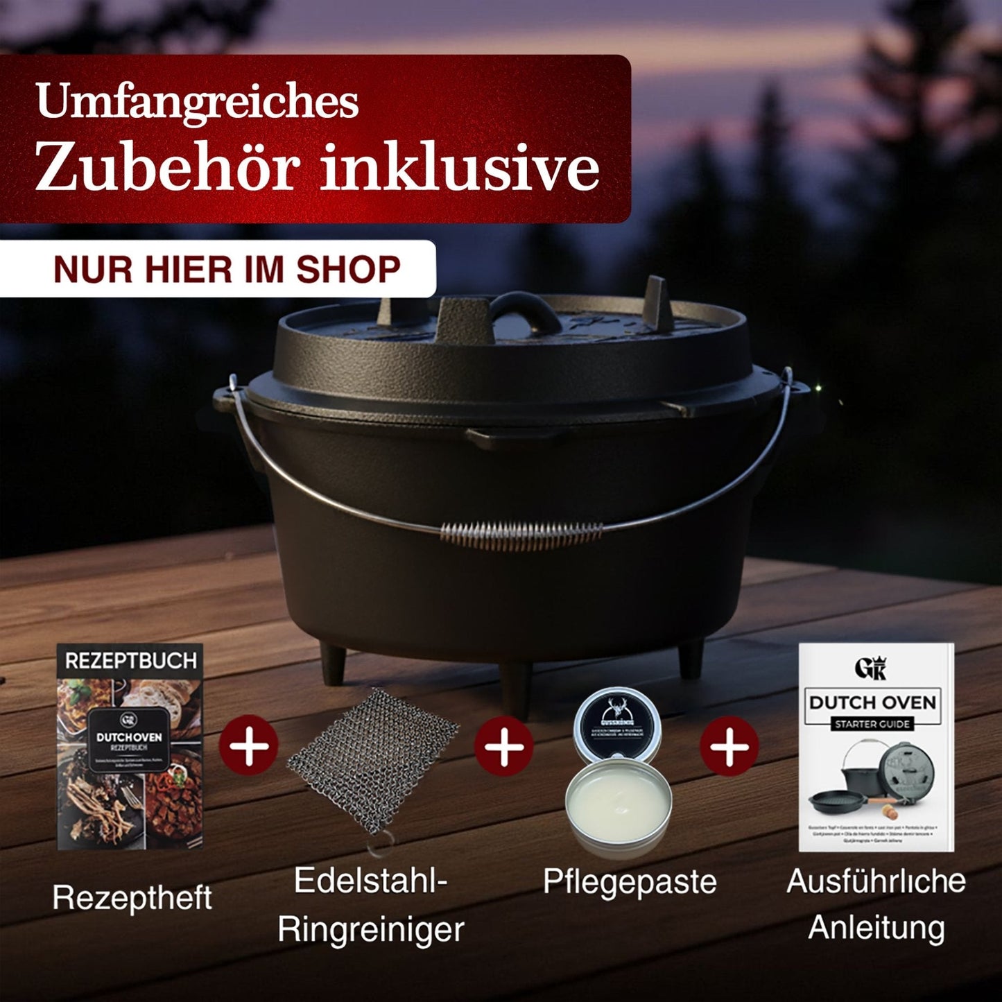 Dutch Oven KlassischMit Füßen+PflegepasteGusskönig