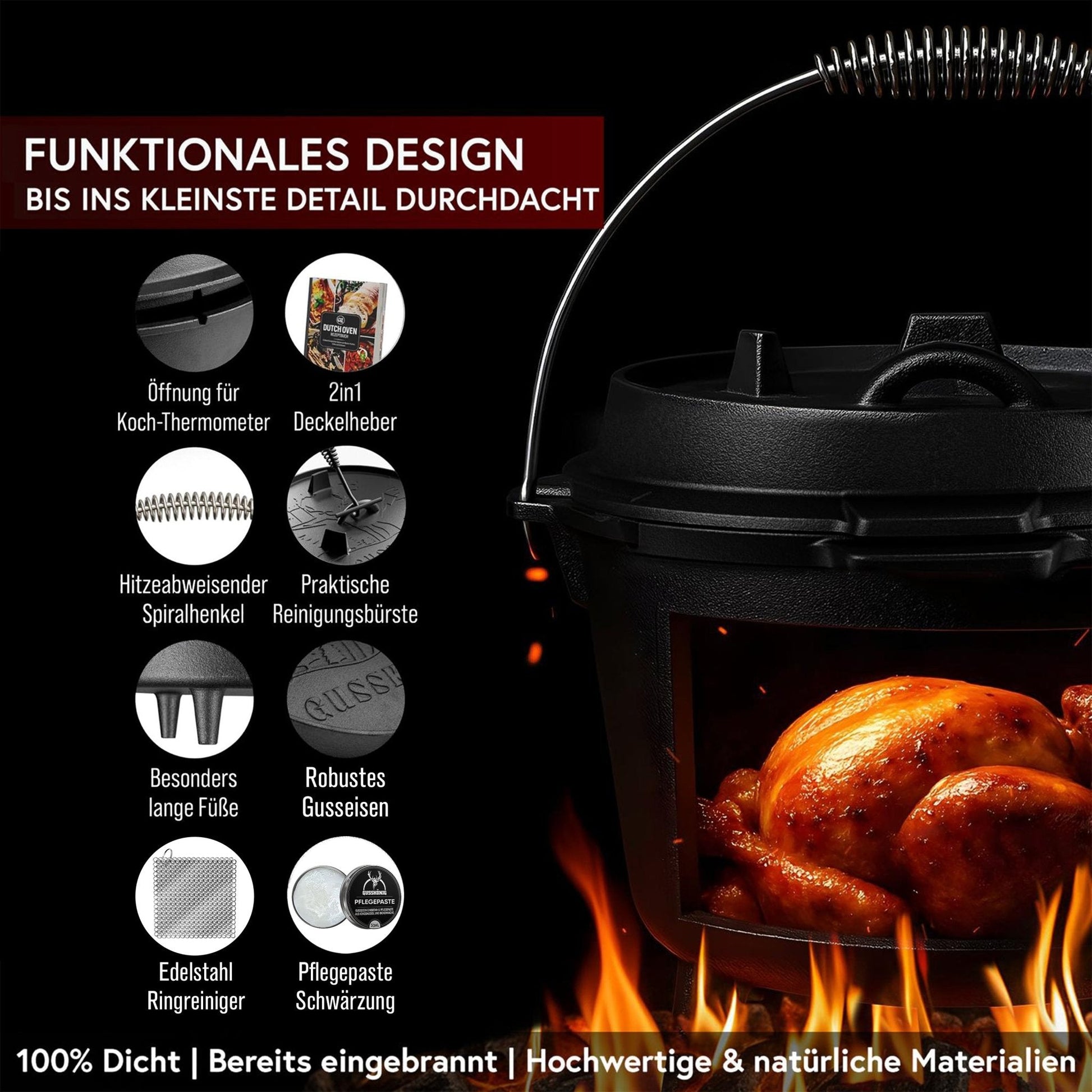 Dutch Oven KlassischMit Füßen+PflegepasteGusskönig
