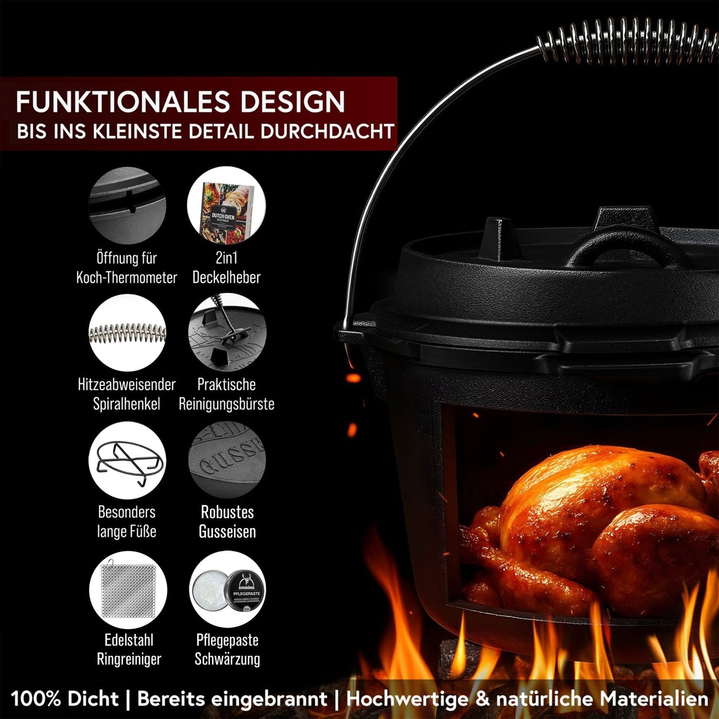 Dutch Oven KlassischOhne Füßen+PflegepasteGusskönig