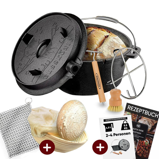 Gusseisen Brotbackform mit Deckel – inkl. ZubehörMit GärkörbchenGusskönig