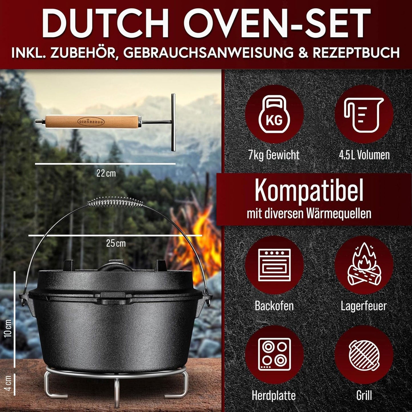 Gusseisen Topf - Set – Ideal zum Braten, Grillen & Schmoren8er SetGusskönig