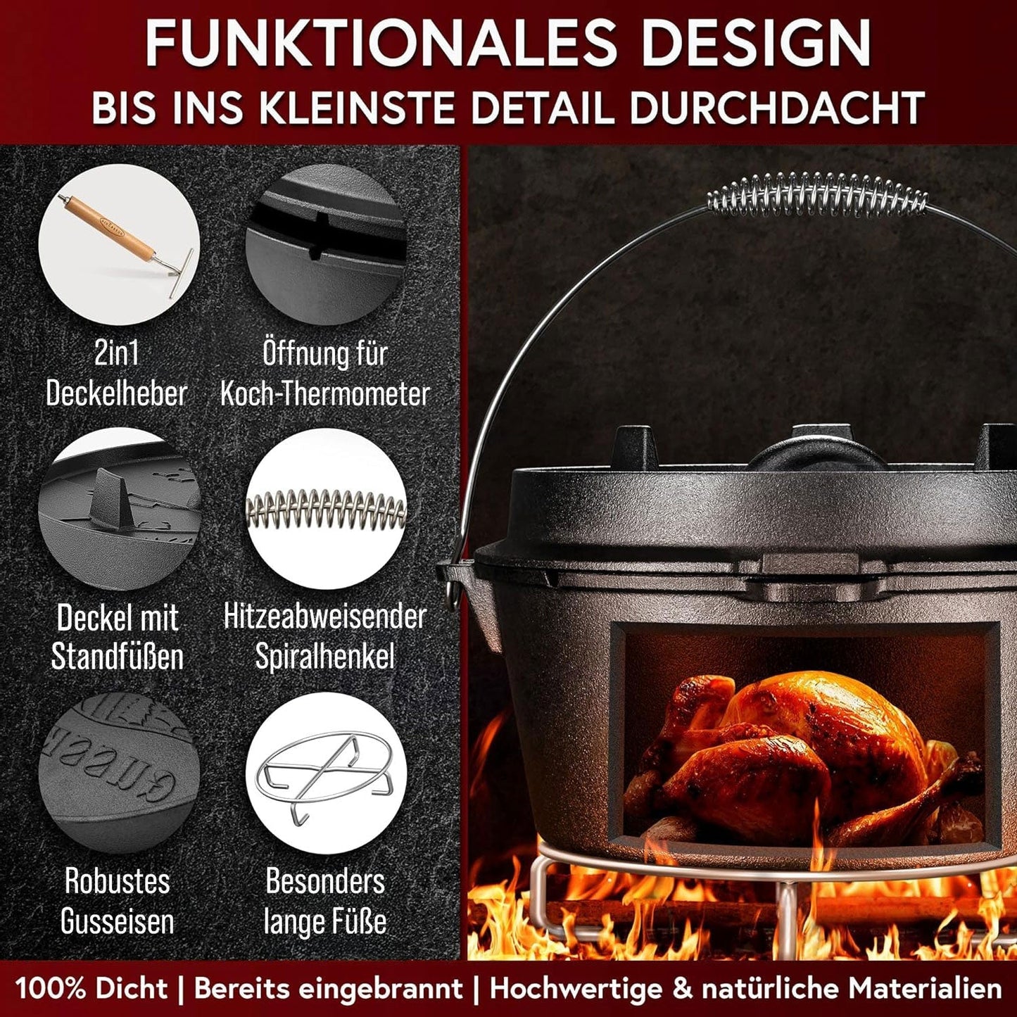 Gusseisen Topf - Set – Ideal zum Braten, Grillen & Schmoren8er SetGusskönig