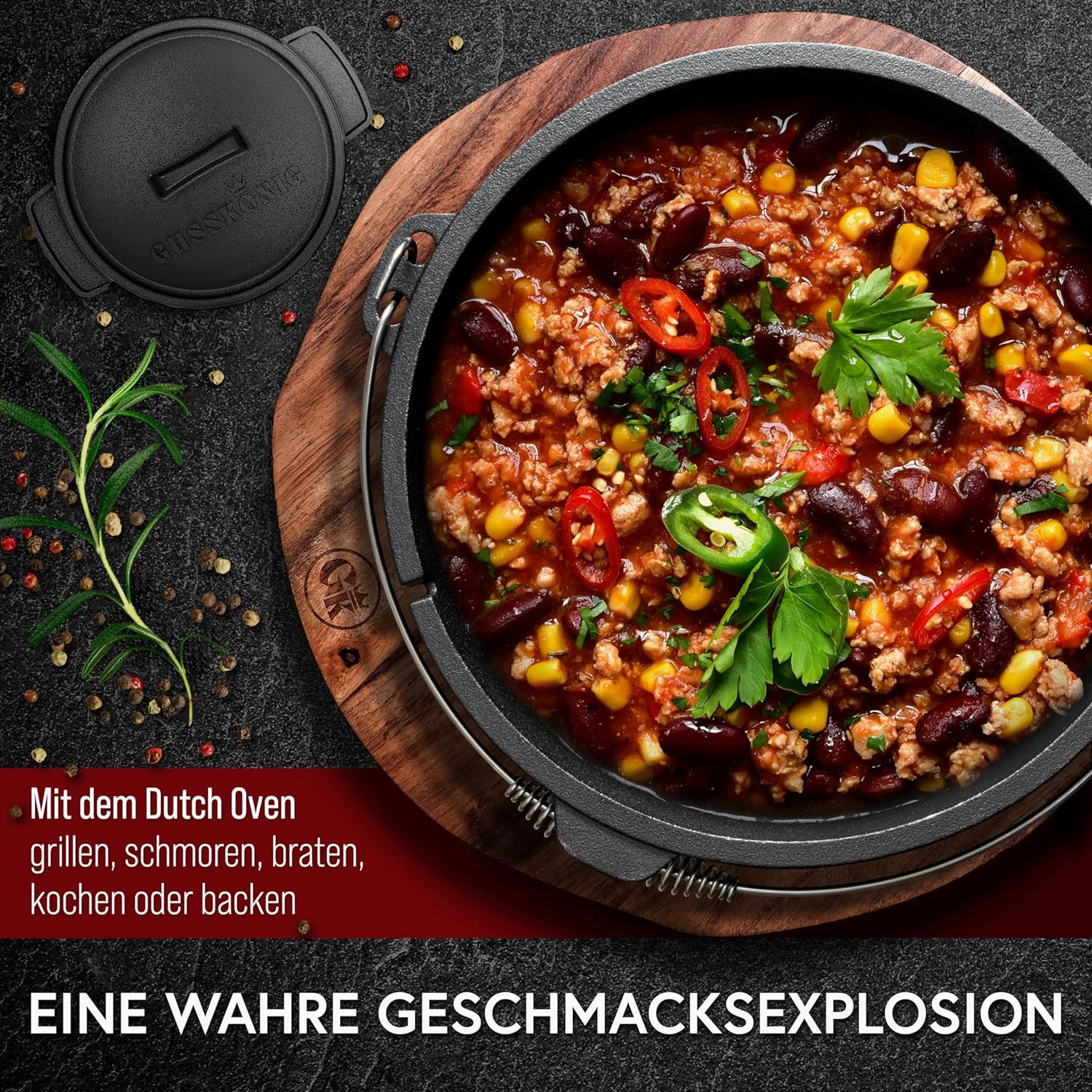 Gusseisen Topf - Set – Ideal zum Braten, Grillen & Schmoren13er SetGusskönig