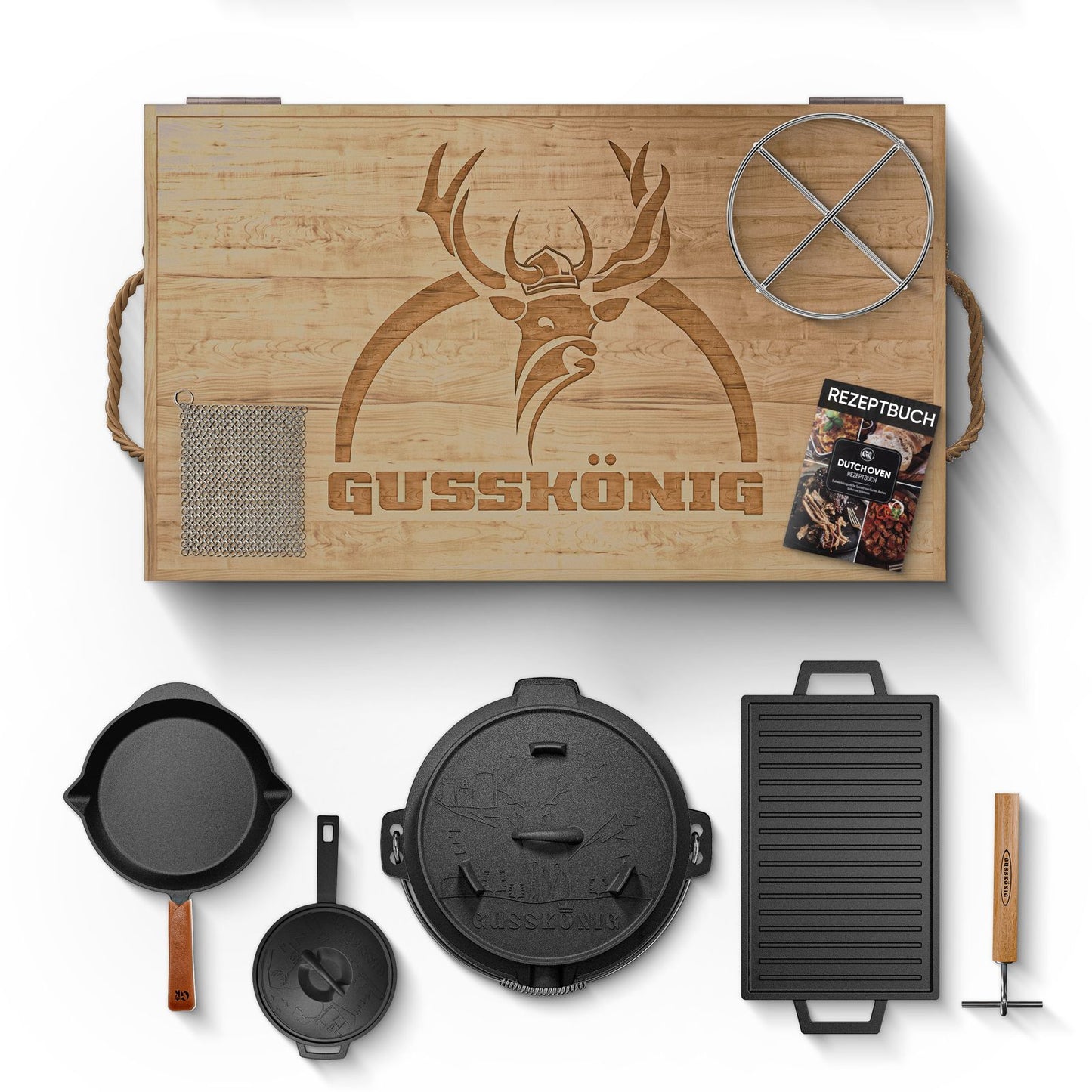 Gusseisen Topf - Set – Ideal zum Braten, Grillen & Schmoren10er SetGusskönig