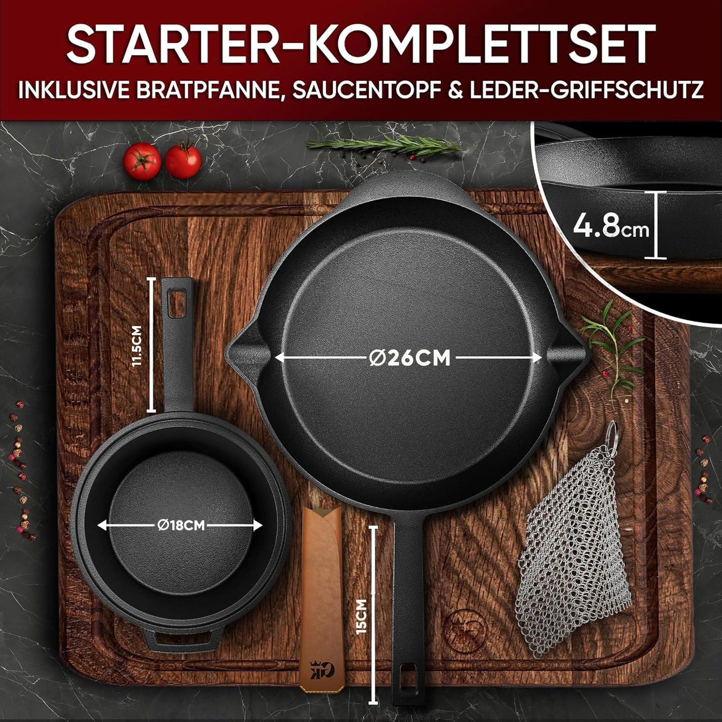 Gusseisen Topf - Set – Ideal zum Braten, Grillen & Schmoren10er SetGusskönig