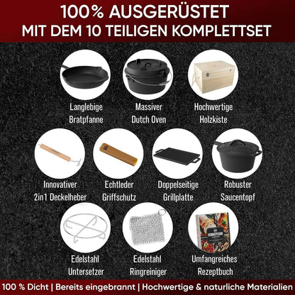 Gusseisen Topf - Set – Ideal zum Braten, Grillen & Schmoren10er SetGusskönig