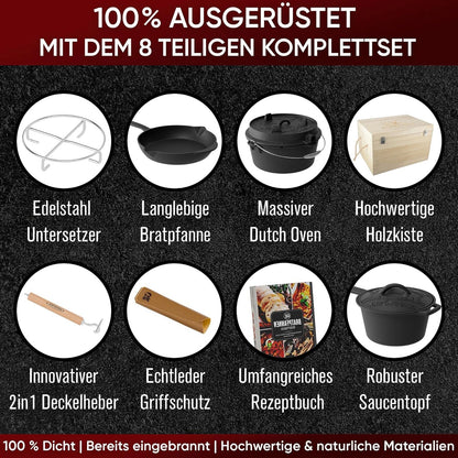 Gusseisen Topf - Set – Ideal zum Braten, Grillen & Schmoren8er SetGusskönig