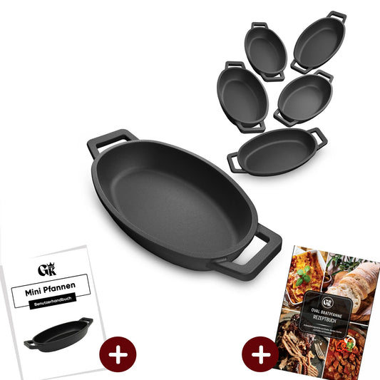 Servierpfannen Set – 6 ovale GusseisenpfännchenOhne PflegepasteGusskönig
